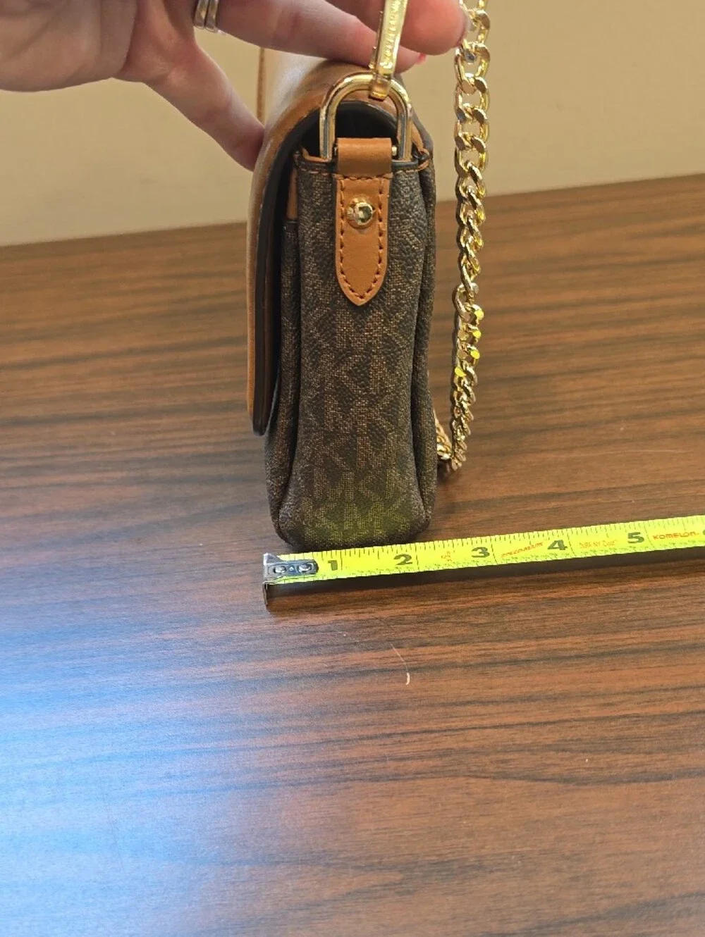 MICHAEL KORS Tan and Brown Logo-Print Chain Crossbody Bag - Picture 6 of 9